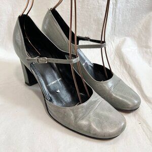Nancy Nancy mary jane high heels 8.5 gray leather ankle strap y2k 2000s Geist